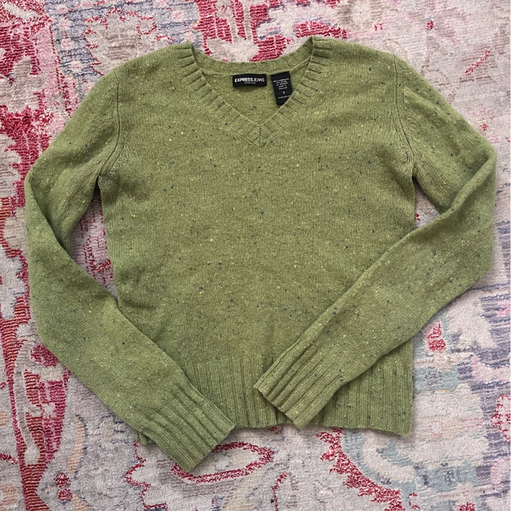 Express wool green vneck sweater